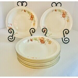 4 Vintage 1940 Hall Eureka Serenade Soup Salad Bowls Autumn Florals Gold Rims